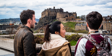 Students looking at the view of Edinburgh Castle