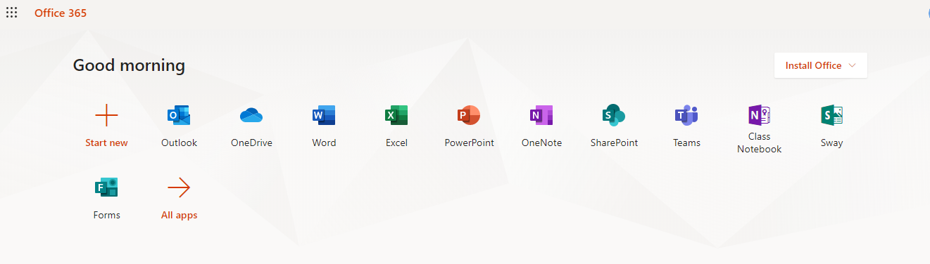 Office 365 home screen