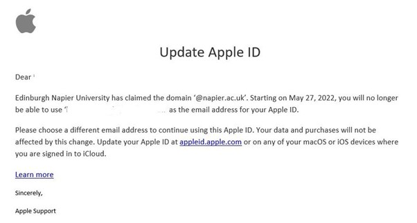 This is a screenshot of the email that students will receive from Apple. 