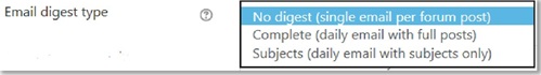 Screenshot showing Moodle email preference options