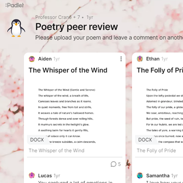 Screenshot of example Padlet.