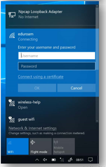 Connecting to Wi-Fi on Windows screenshot