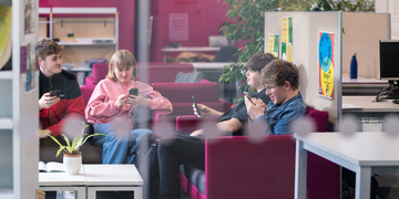 Students in relaxation area in Merchiston Library