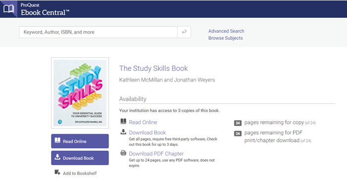 Screenshot of ProQuest Ebook Central