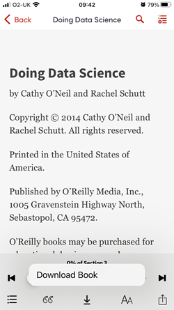 Phone screenshot of O'Reilly app showing Download Book option