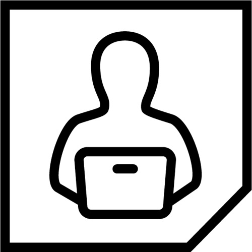 Outline of person sitting behind a laptop