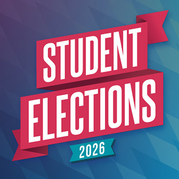 Blue and pink banner graphic promoting the student elections 2026