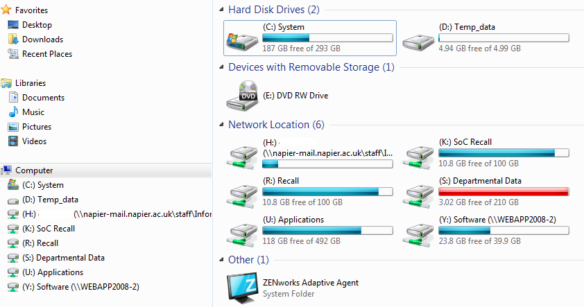 Screenshot of data storage drives