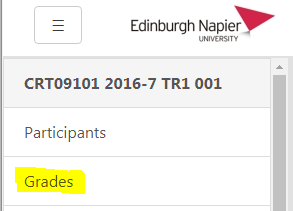 Screenshot showing where you can locate your grades on Moodle. 