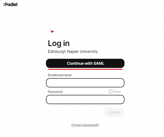 Screenshot of Padlet login screen. 