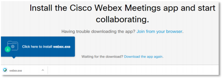 Screenshot showing prompt to install Webex