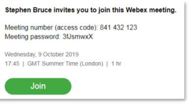 Screenshot showing how to join a Webex session