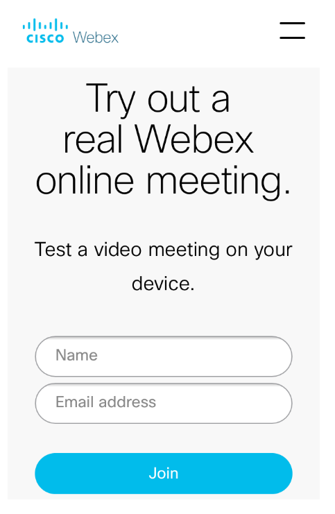 Screenshot showing how to access Webex from a mobile device. 
