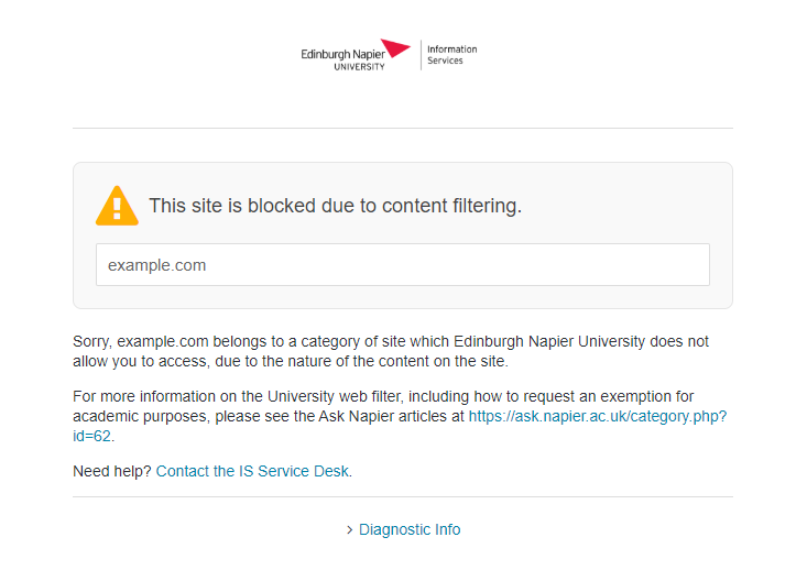 Screenshot of the Web Filter displaying the message "This site is blocked due to content filtering."