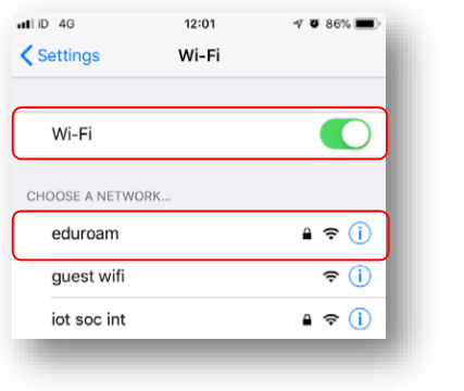 Connecting to Wi-Fi on Apple iOS screenshot