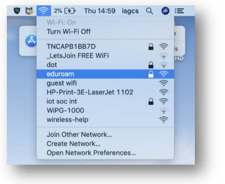 Connecting to Wi-Fi on an Apple Mac screenshot