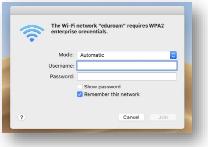 Connecting to Wi-Fi on an Apple Mac screenshot