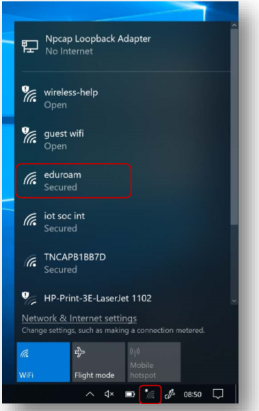 Connecting to Wi-Fi on Windows screenshot