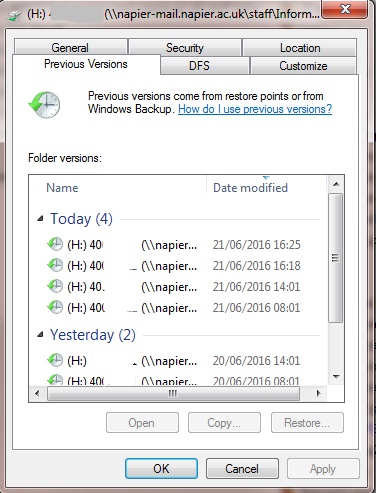 Restoring files from backup screenshot