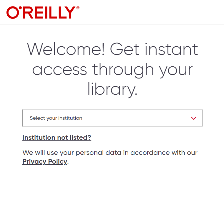 Welcome page from O'Reilly ebook platform