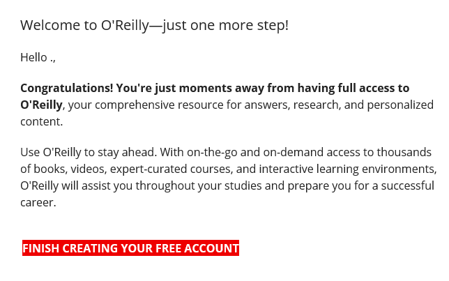 Email from O'Reilly ebook platform