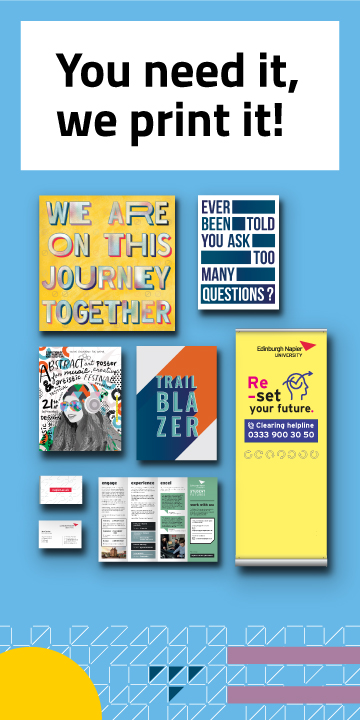 Print Hub graphic featuring examples of printed materials such as cards and posters, and the text: "You need it, we print it!"