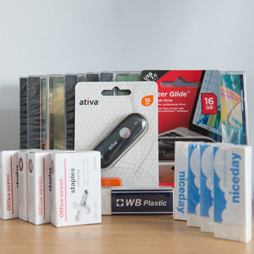 Selection of stationery, including stapler and staples
