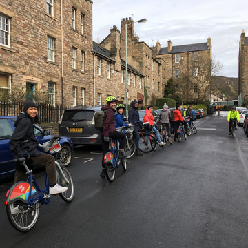 Students taking part on a led bike tour with JustEat Cycles