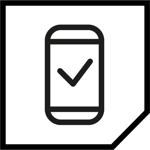 Mobile phone icon with a tick showing in the middle of the screen
