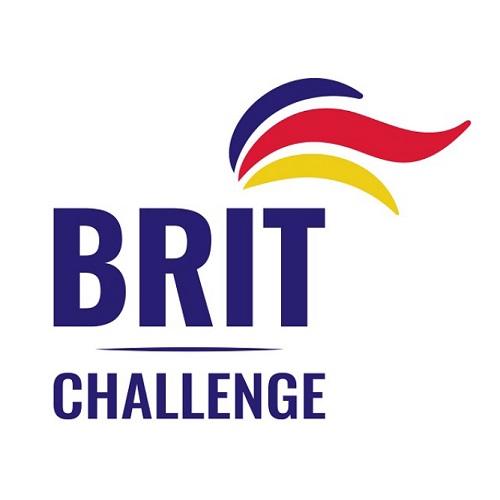 Brit Challenge Logo with purple, red and yellow stripes