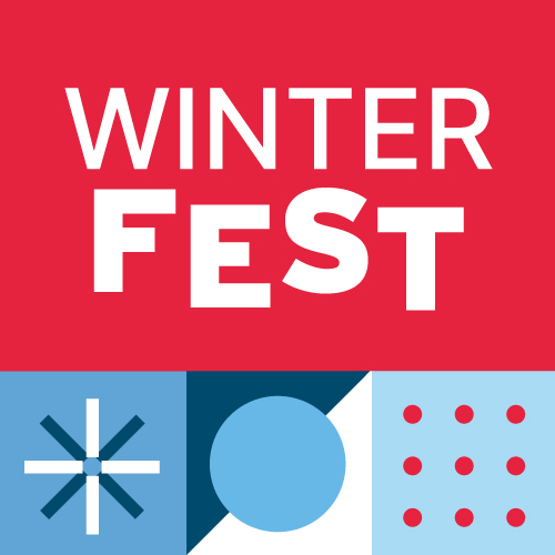 Winter Fest graphic with festive red and blue pattern